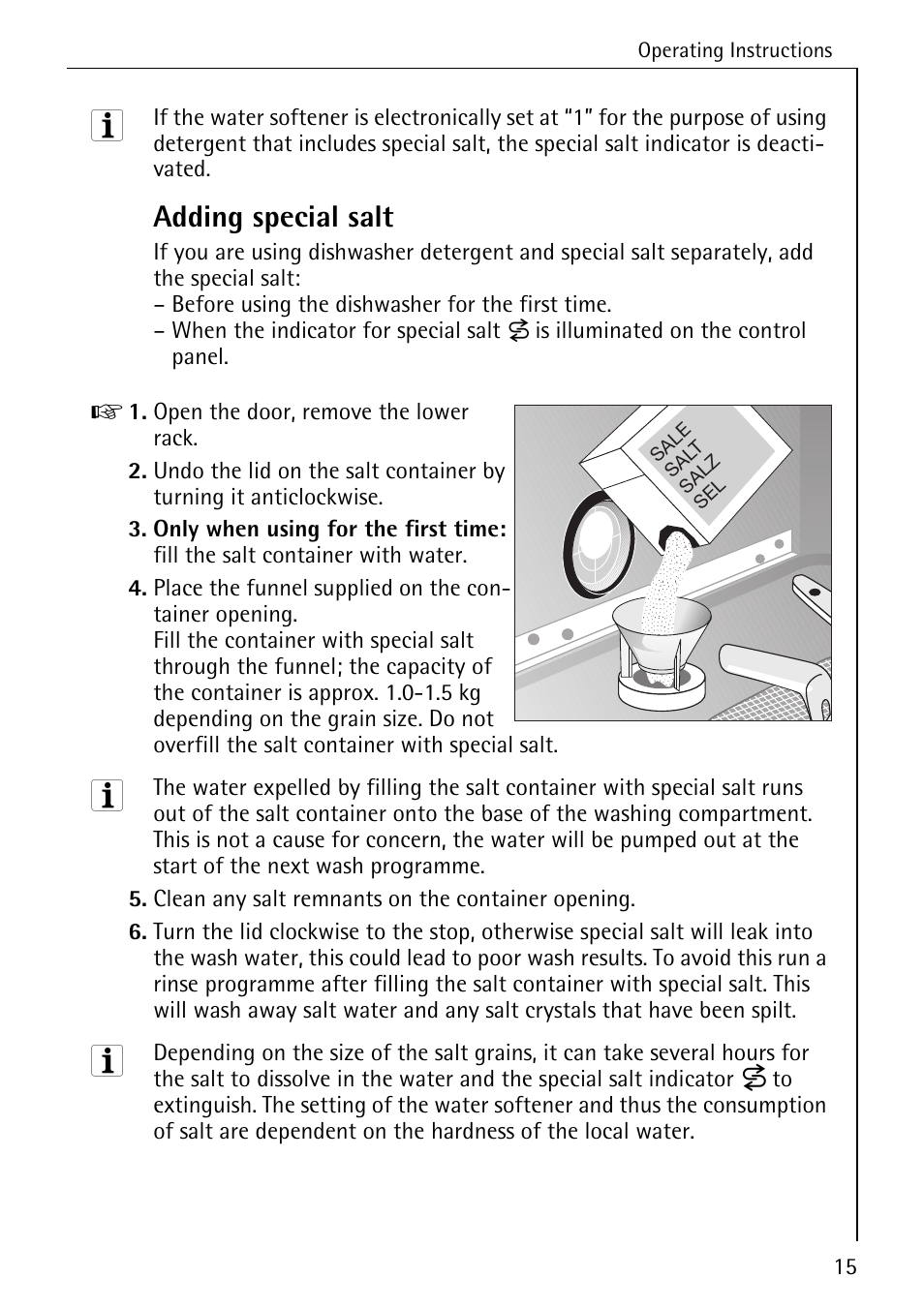 Adding special salt | AEG FAVORIT 88050 I User Manual | Page 15 / 56