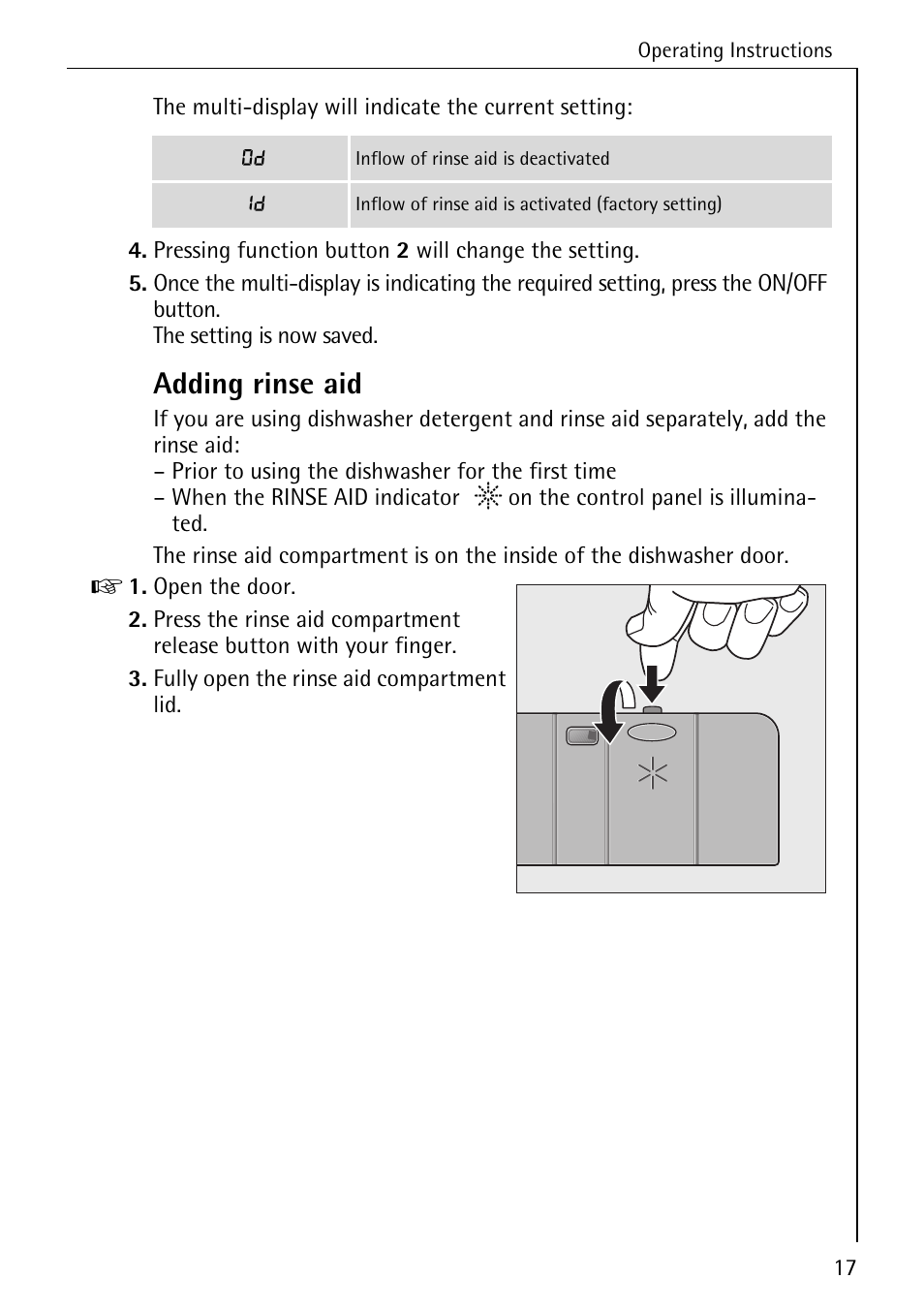 Adding rinse aid | AEG FAVORIT 88050 I User Manual | Page 17 / 56