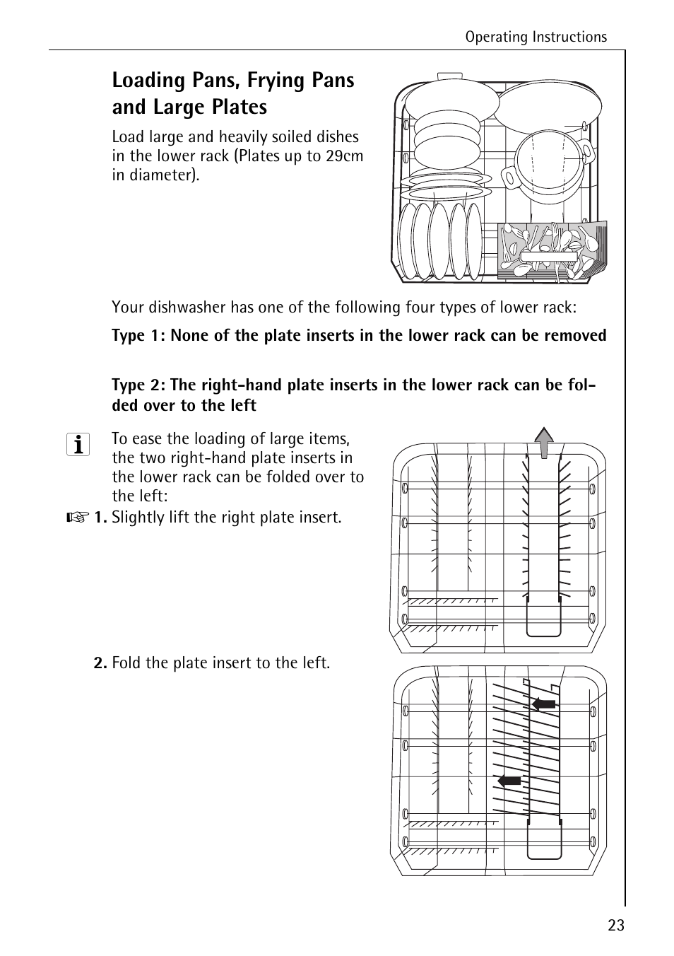 Loading pans, frying pans and large plates | AEG FAVORIT 88050 I User Manual | Page 23 / 56