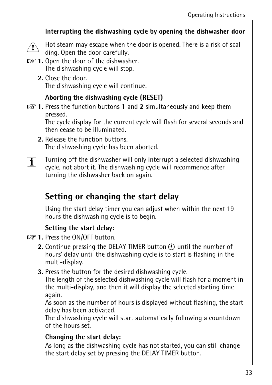 Setting or changing the start delay | AEG FAVORIT 88050 I User Manual | Page 33 / 56