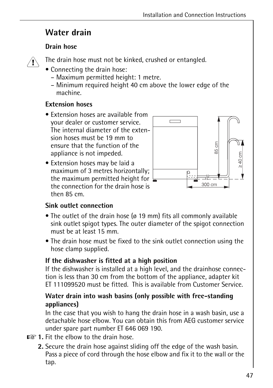 Water drain | AEG FAVORIT 88050 I User Manual | Page 47 / 56