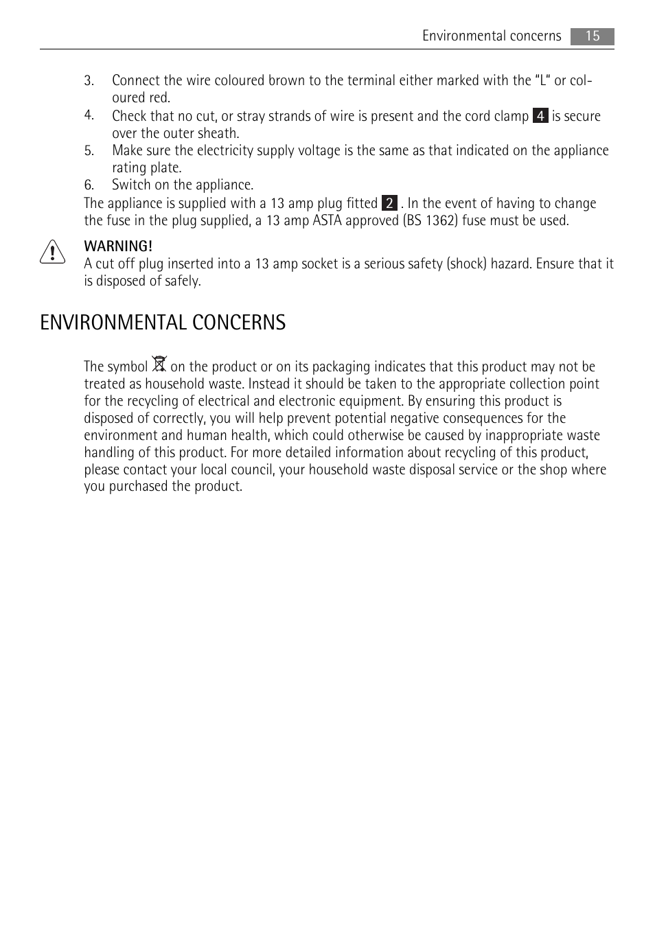 Environmental concerns | AEG SU96040-6I User Manual | Page 15 / 16