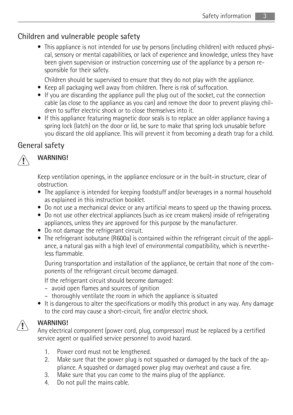 Children and vulnerable people safety, General safety | AEG SU96040-6I User Manual | Page 3 / 16