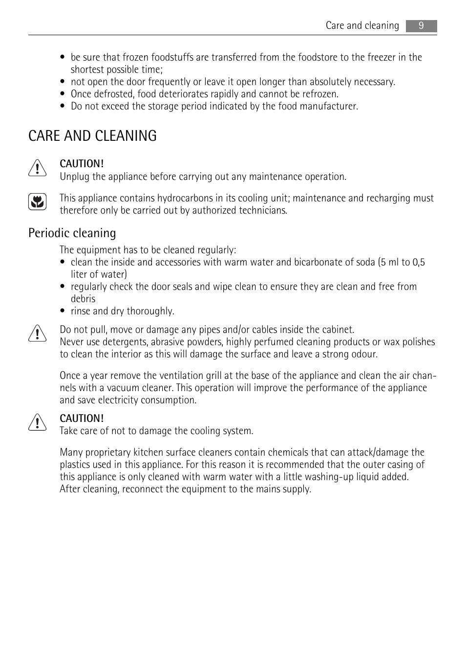 Care and cleaning, Periodic cleaning | AEG SU96040-6I User Manual | Page 9 / 16