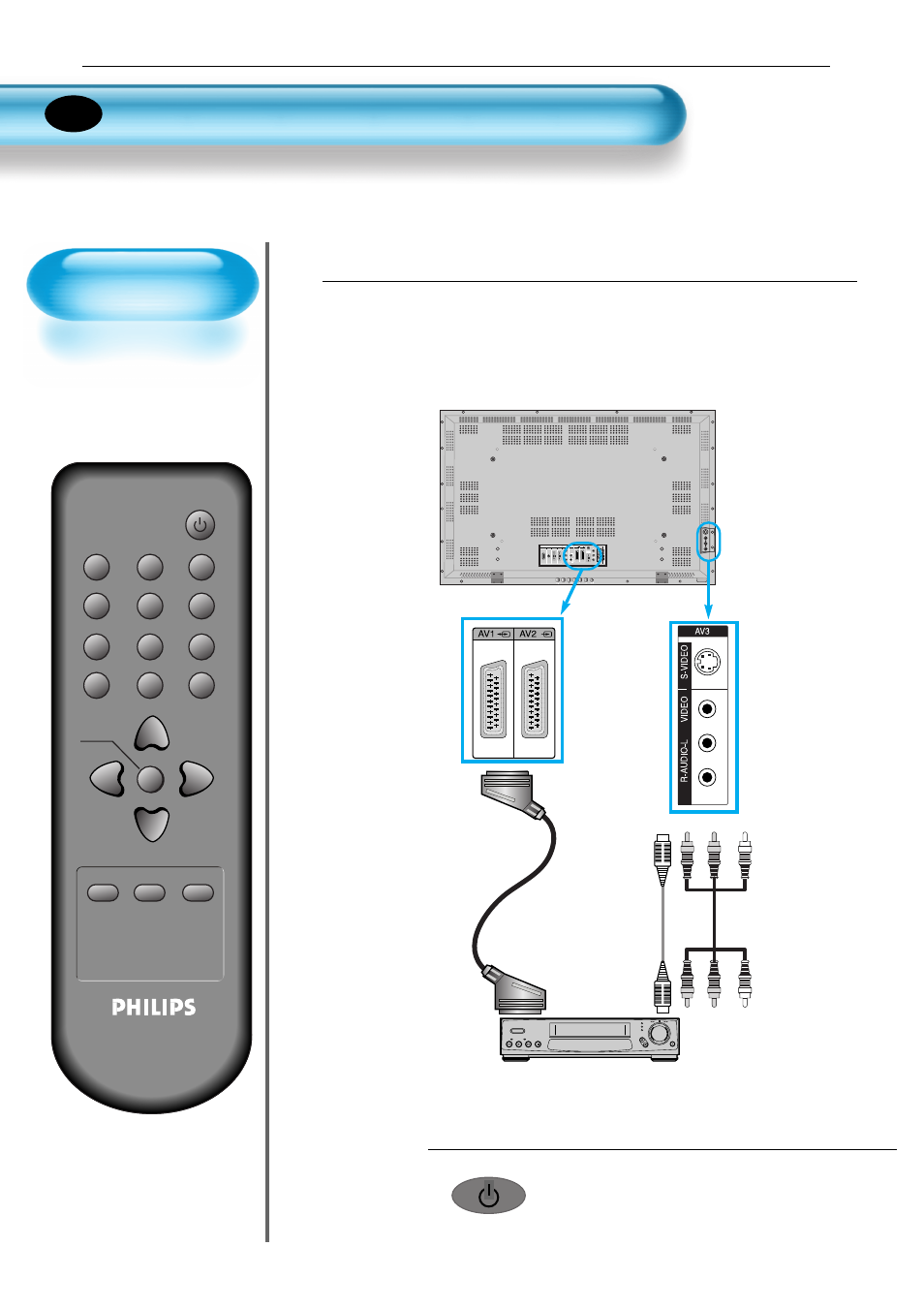 Visualizar una imagen de vídeo, Pulse el botón de encendido, Conexión de un vídeo al pdp | Philips Monitor de plasma User Manual | Page 21 / 59