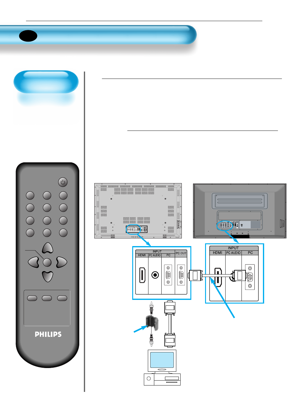 Conexión con un pc (d-sub de 15 pins), Conexión del pc al pdp, Conexión con un pc | Philips Monitor de plasma User Manual | Page 25 / 59