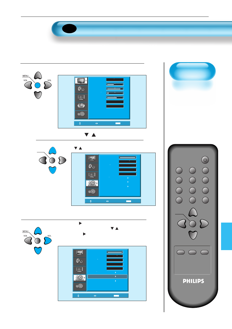 Pulse el botón menú, Pulse el botón, Seleccione ism | Aparecerá la pantalla del siguiente menú, Seleccione [features (caracte.)] con el botón | Philips Monitor de plasma User Manual | Page 54 / 59