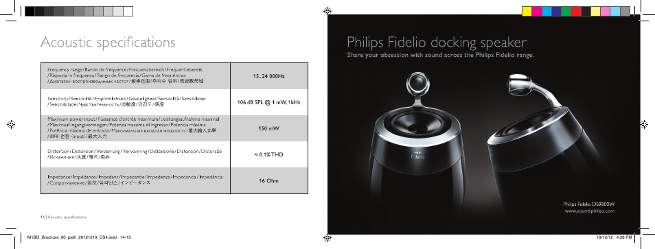 Philips fidelio clocking speaker, Acoustic specifications | Philips Fidelio Auricular con banda de diadema User Manual | Page 8 / 12