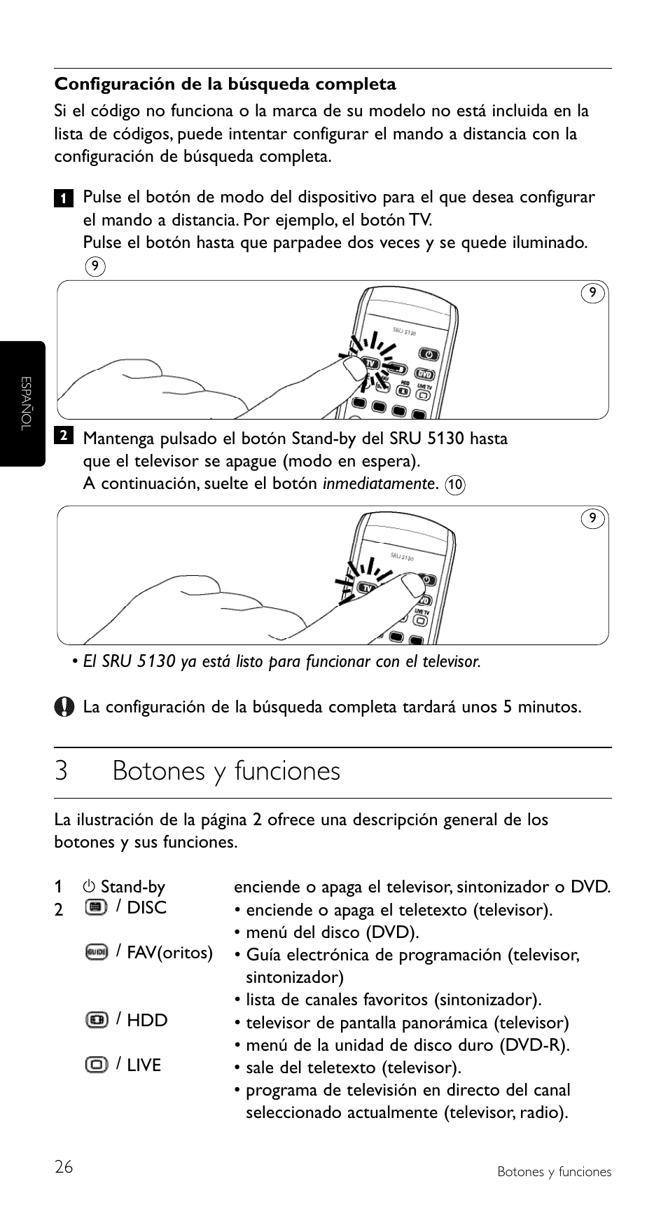 3botones y funciones | Philips Mando a distancia universal User Manual | Page 26 / 108