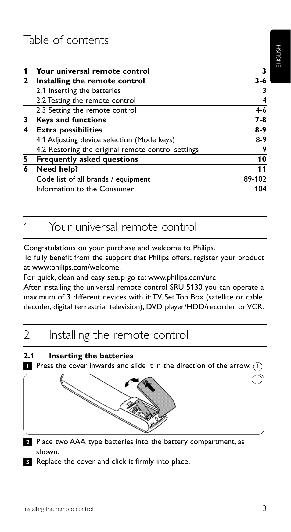 Philips Mando a distancia universal User Manual | Page 3 / 108