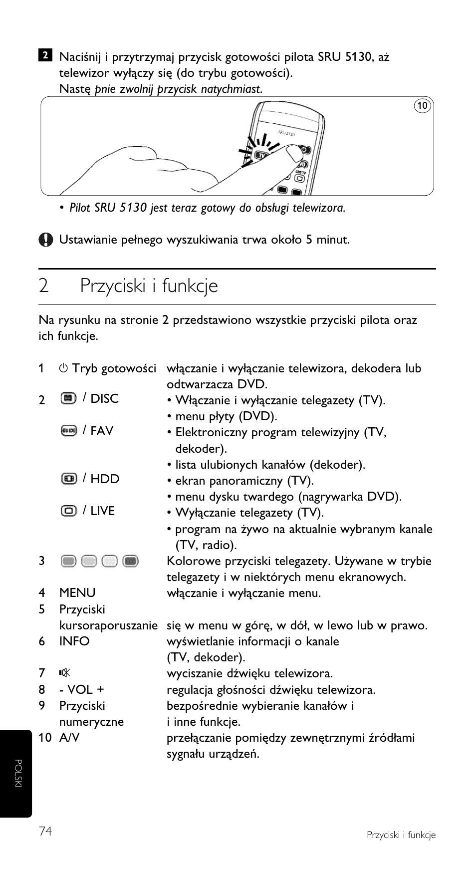 2przyciski i funkcje | Philips Mando a distancia universal User Manual | Page 74 / 108