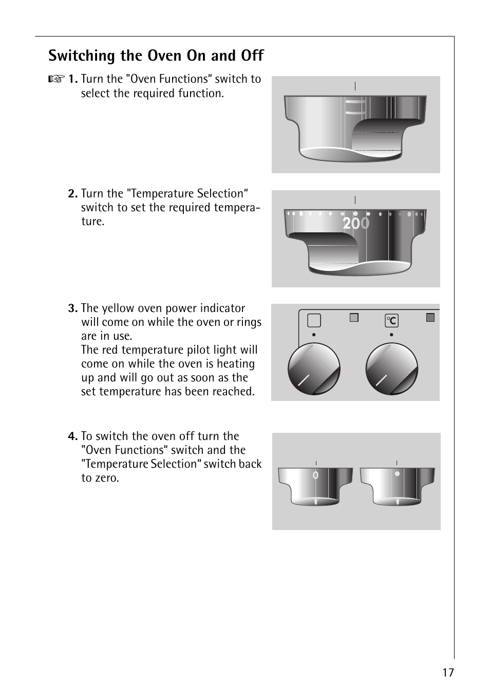 Switching the oven on and off | AEG COMPETENCE E3000-1 User Manual | Page 17 / 44