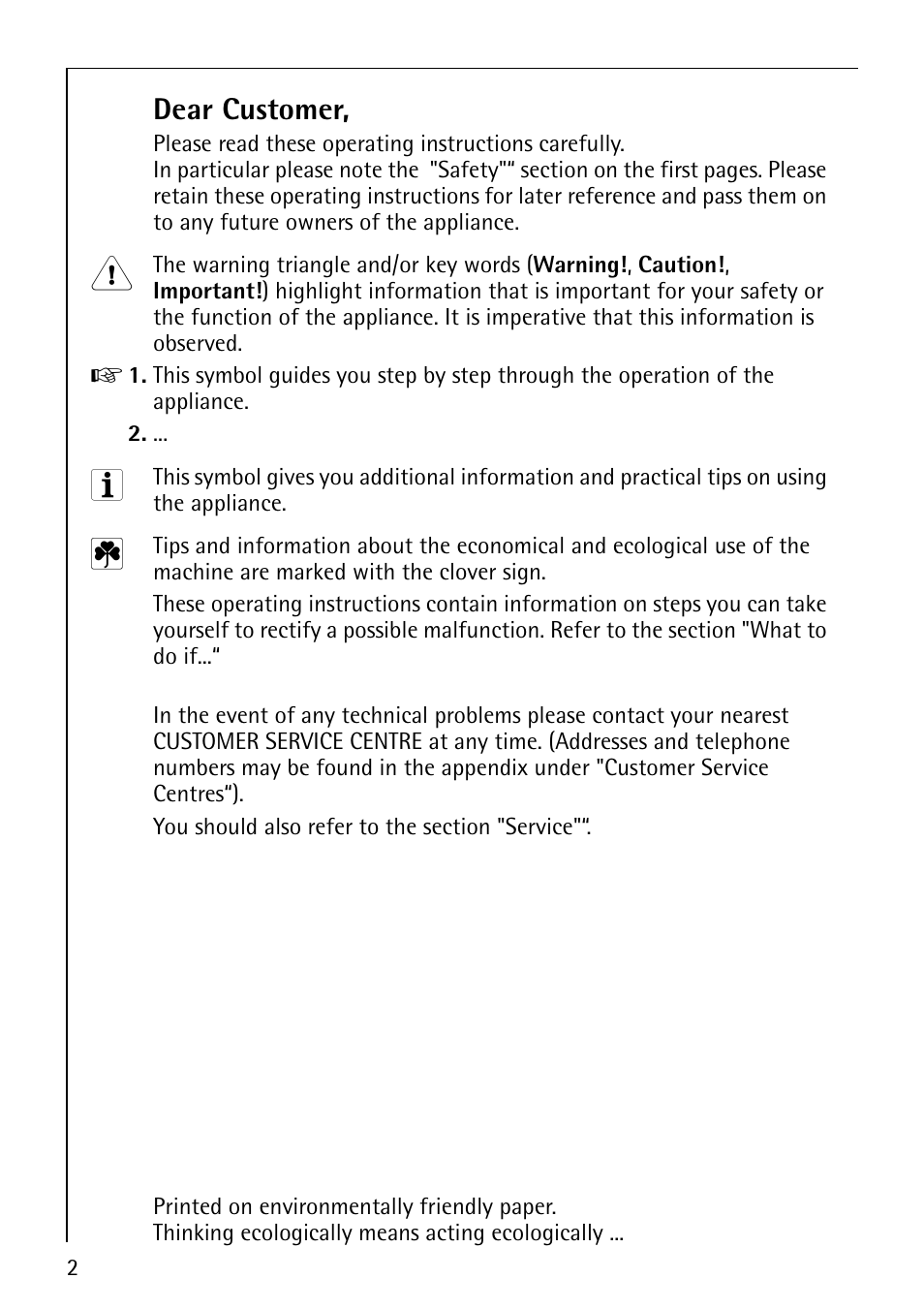 Dear customer | AEG COMPETENCE E3000-1 User Manual | Page 2 / 44