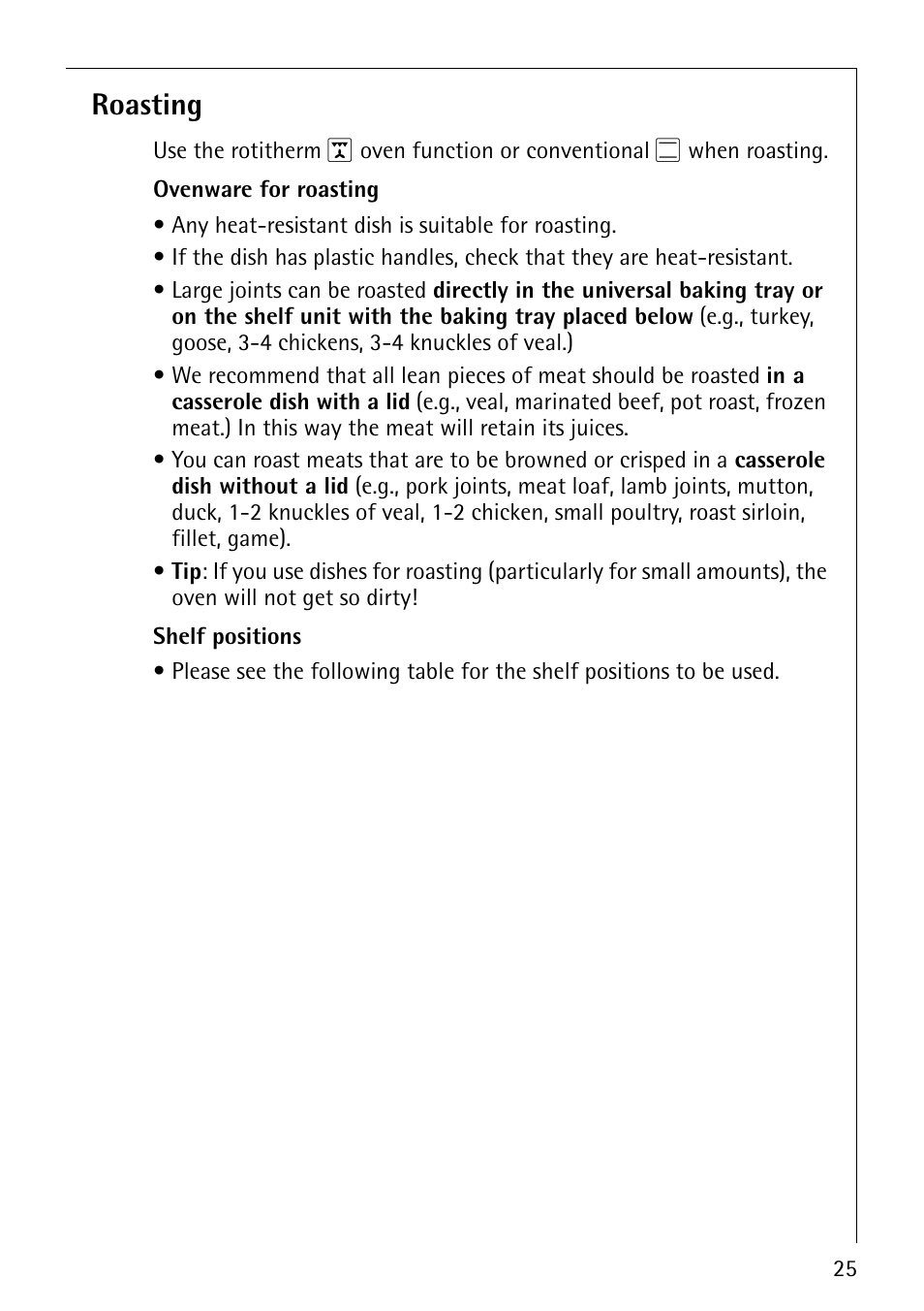 Roasting | AEG COMPETENCE E3000-1 User Manual | Page 25 / 44