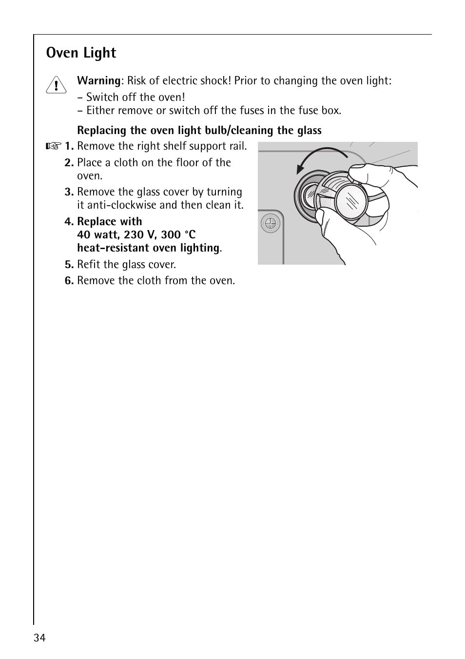 Oven light | AEG COMPETENCE E3000-1 User Manual | Page 34 / 44