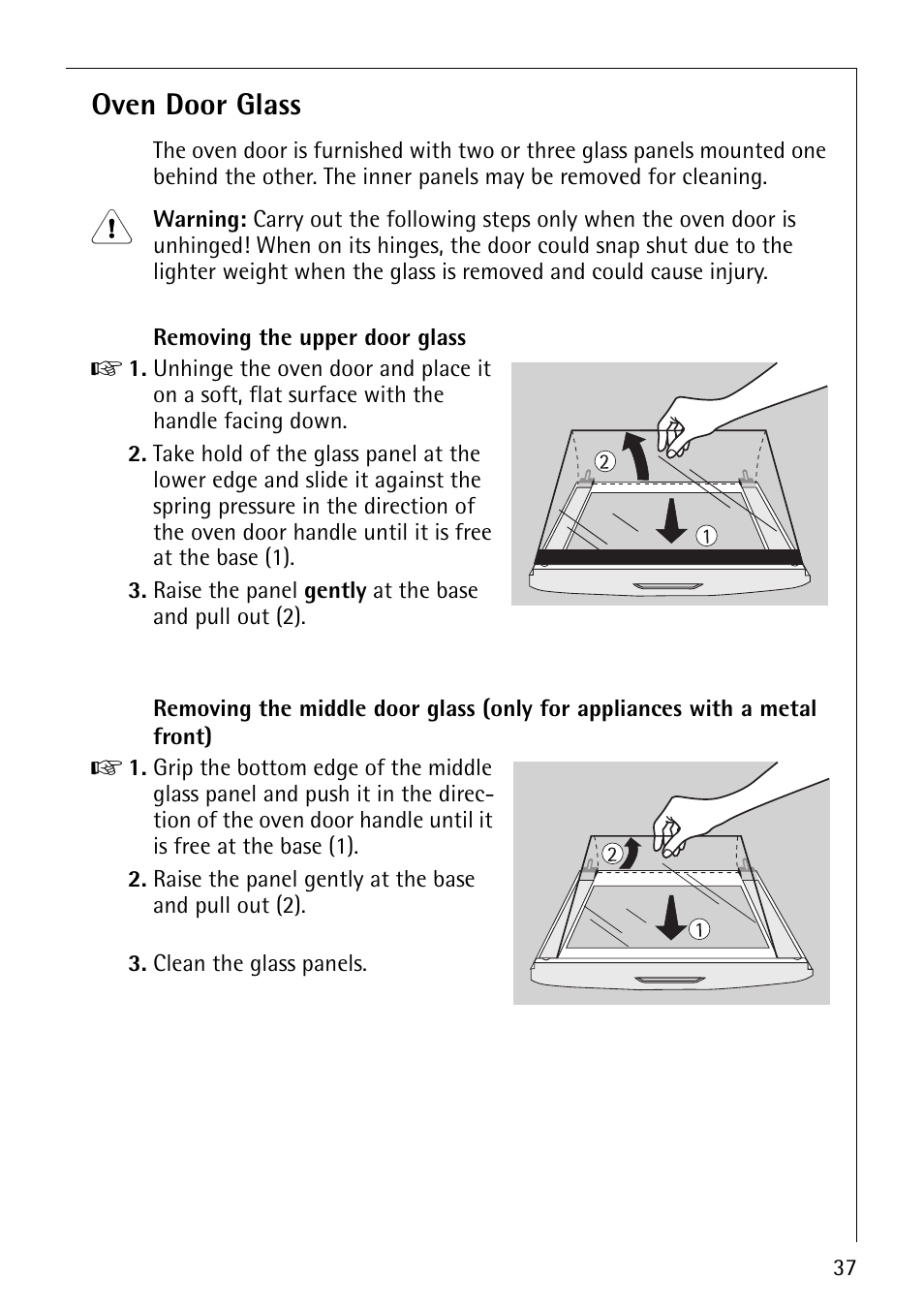 Oven door glass | AEG COMPETENCE E3000-1 User Manual | Page 37 / 44