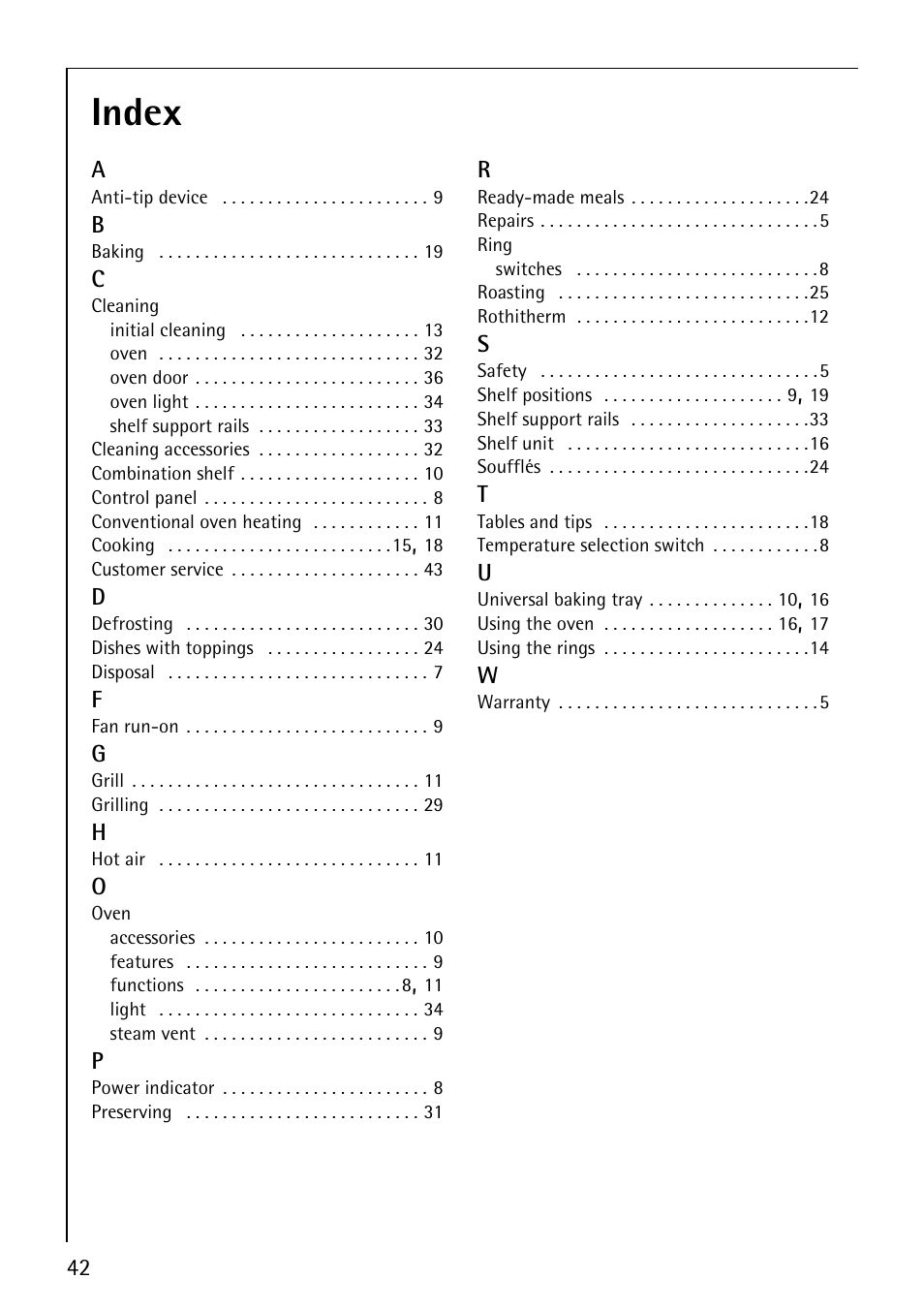 Index | AEG COMPETENCE E3000-1 User Manual | Page 42 / 44