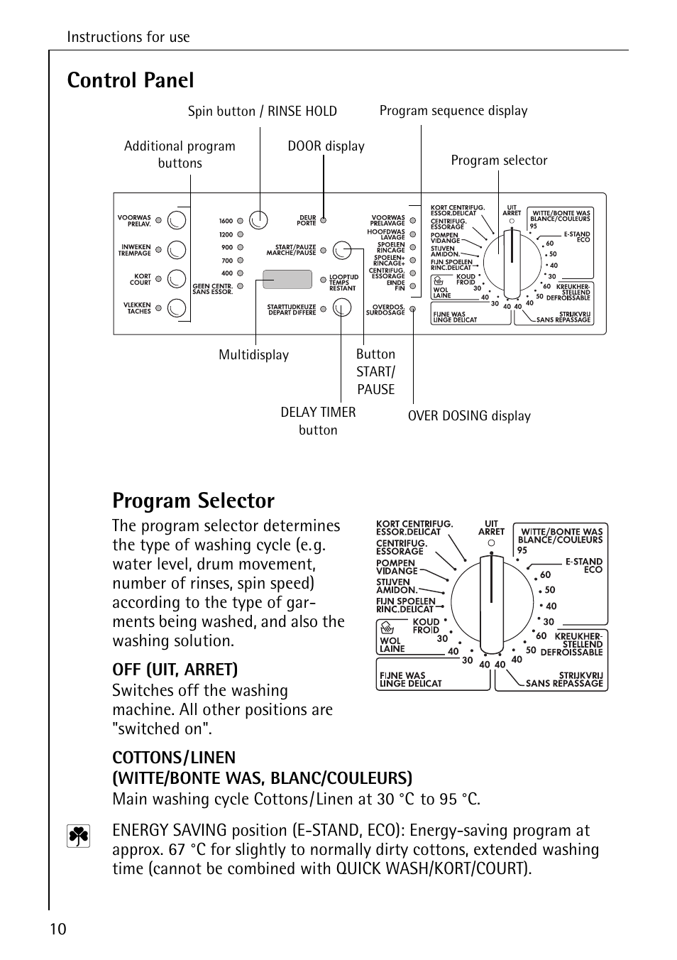 Control panel program selector | AEG LAVAMAT 76730 User Manual | Page 10 / 56
