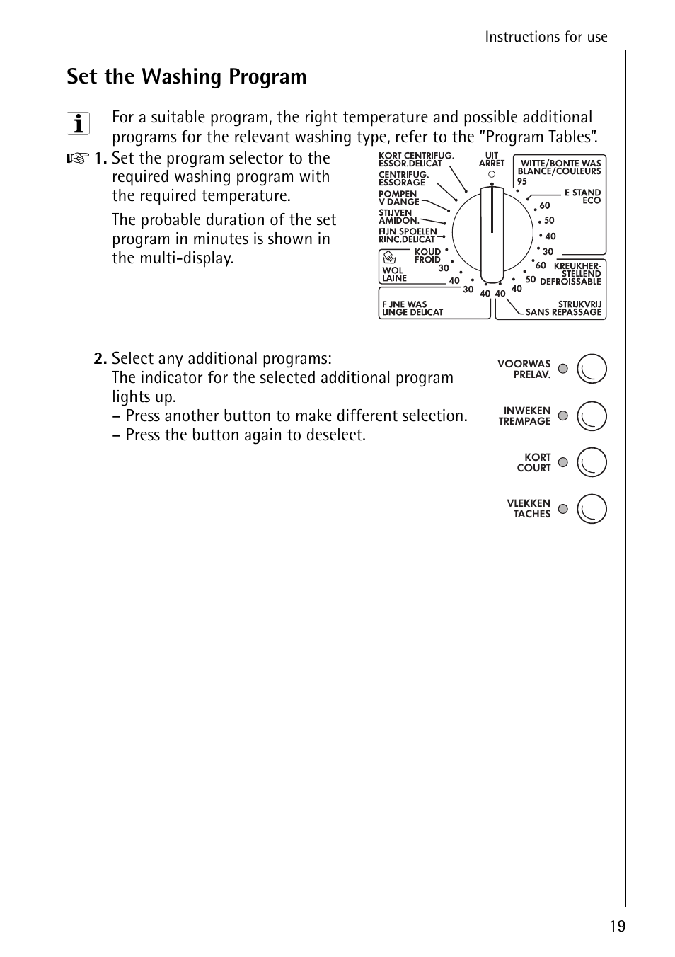 Set the washing program | AEG LAVAMAT 76730 User Manual | Page 19 / 56