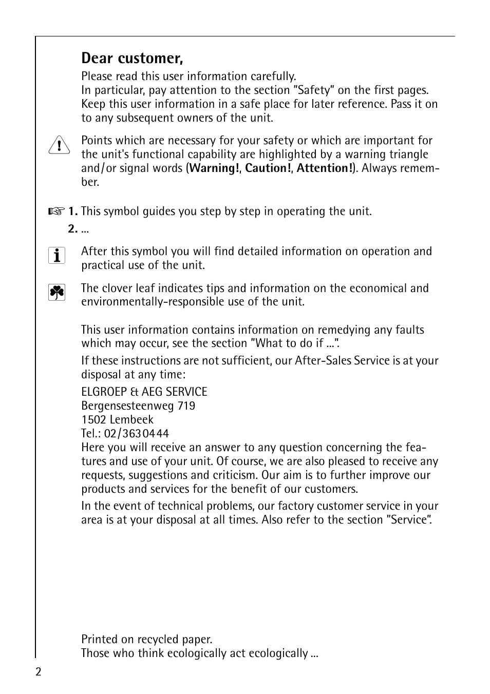 Dear customer | AEG LAVAMAT 76730 User Manual | Page 2 / 56