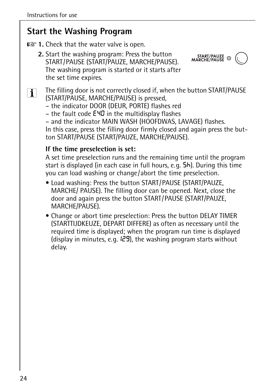 Start the washing program | AEG LAVAMAT 76730 User Manual | Page 24 / 56