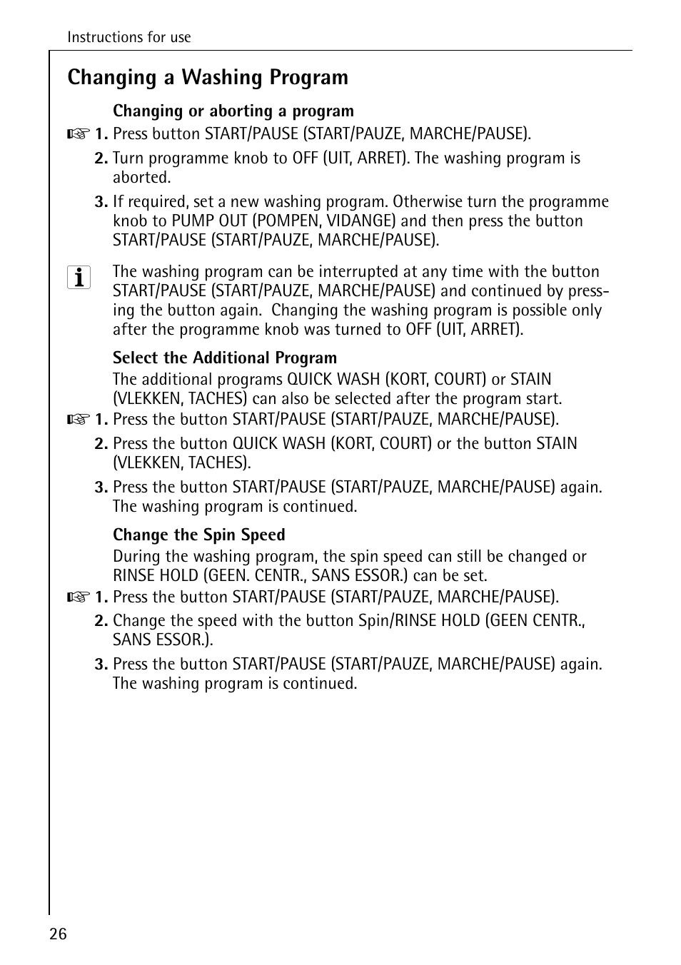 Changing a washing program | AEG LAVAMAT 76730 User Manual | Page 26 / 56