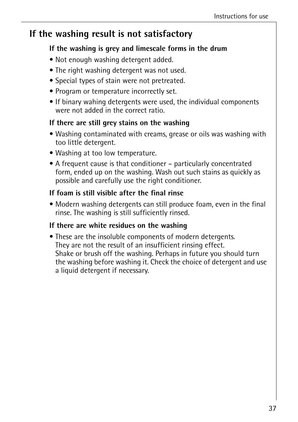 If the washing result is not satisfactory | AEG LAVAMAT 76730 User Manual | Page 37 / 56