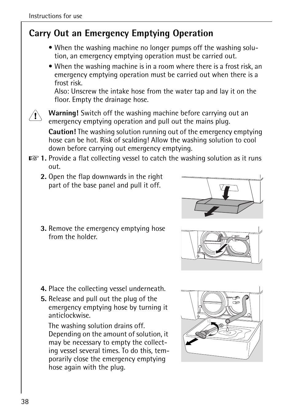 Carry out an emergency emptying operation | AEG LAVAMAT 76730 User Manual | Page 38 / 56