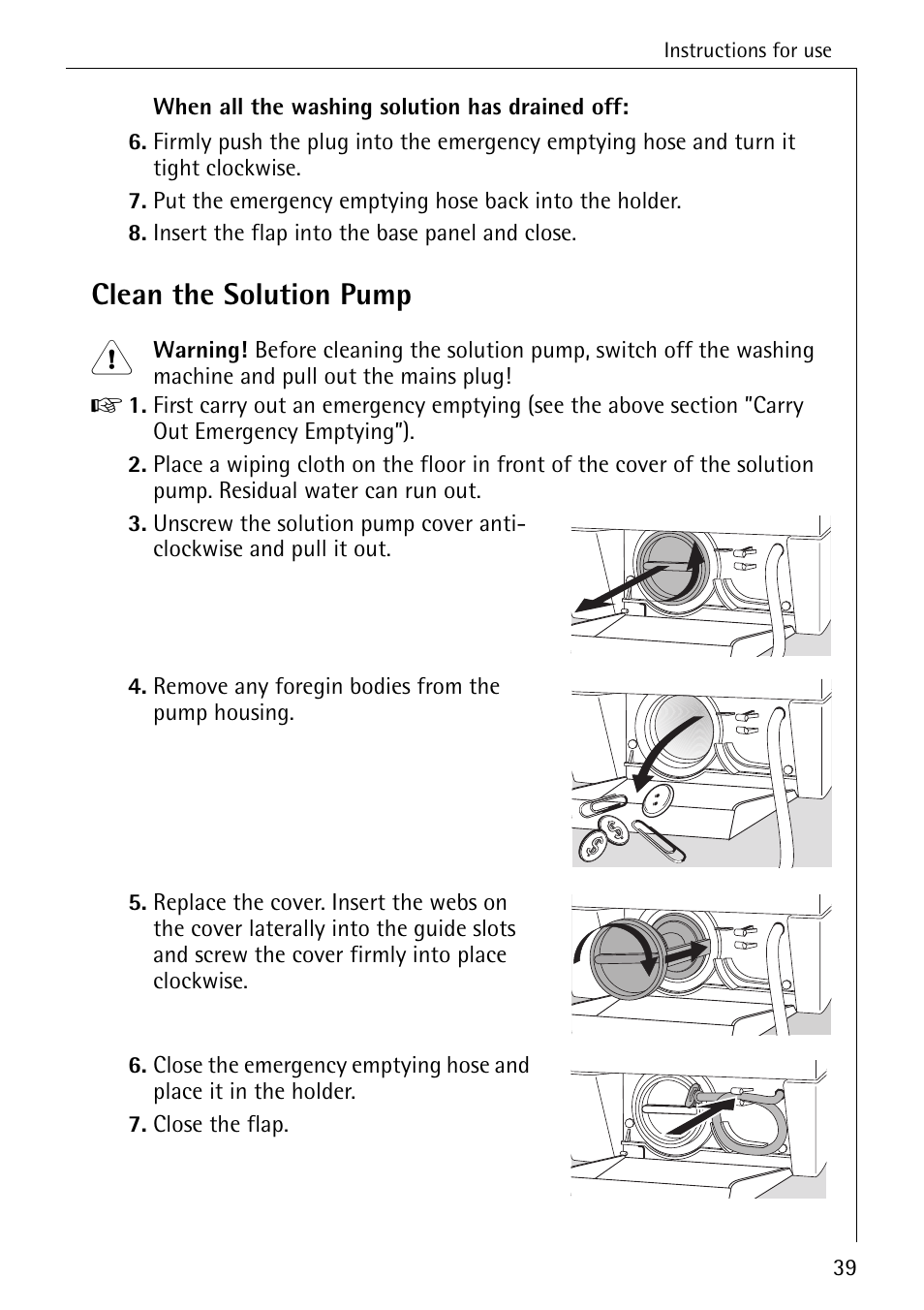 Clean the solution pump | AEG LAVAMAT 76730 User Manual | Page 39 / 56