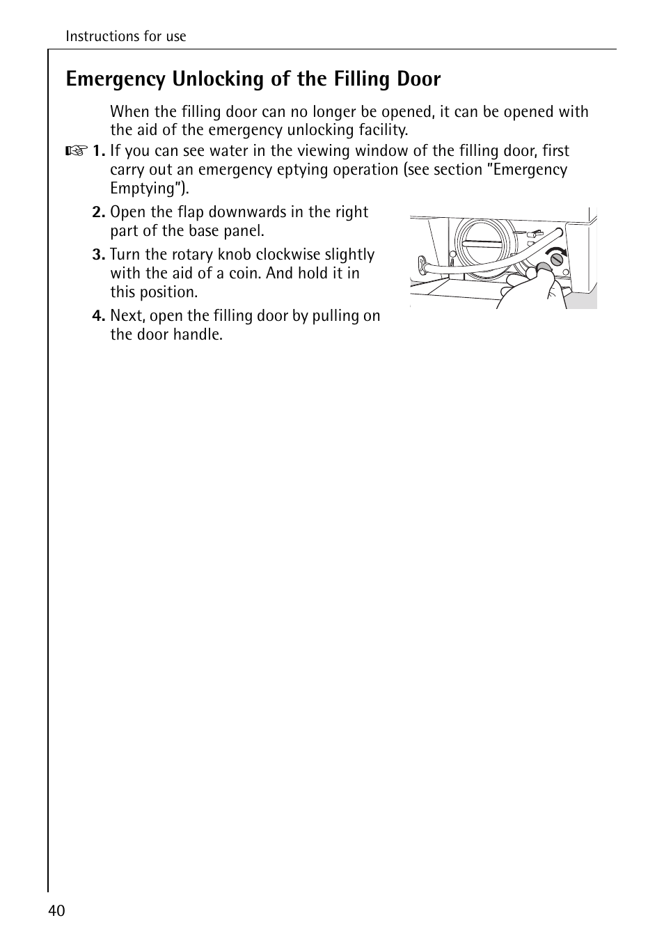 Emergency unlocking of the filling door | AEG LAVAMAT 76730 User Manual | Page 40 / 56