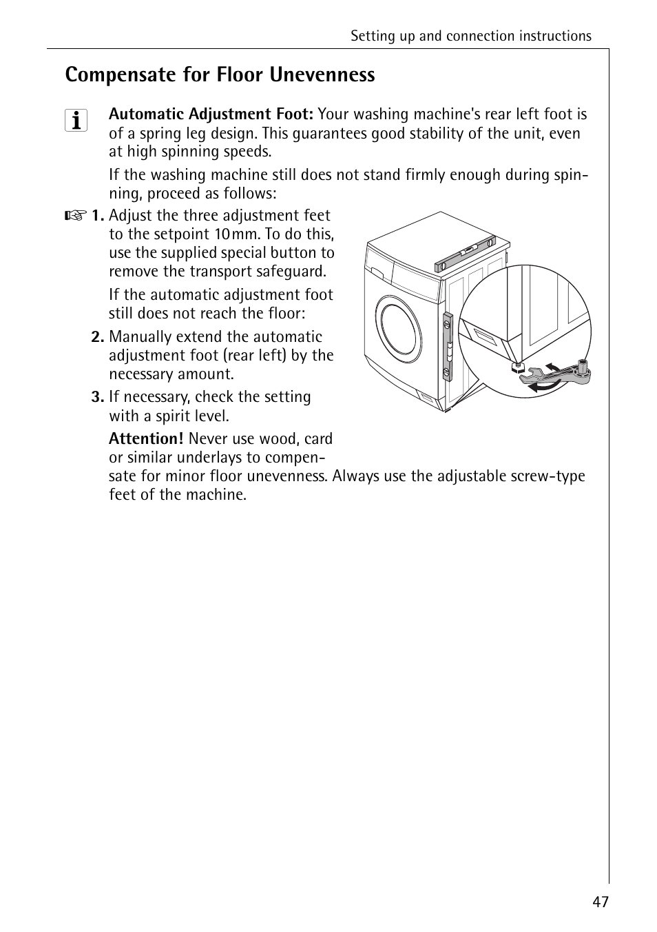 Compensate for floor unevenness | AEG LAVAMAT 76730 User Manual | Page 47 / 56