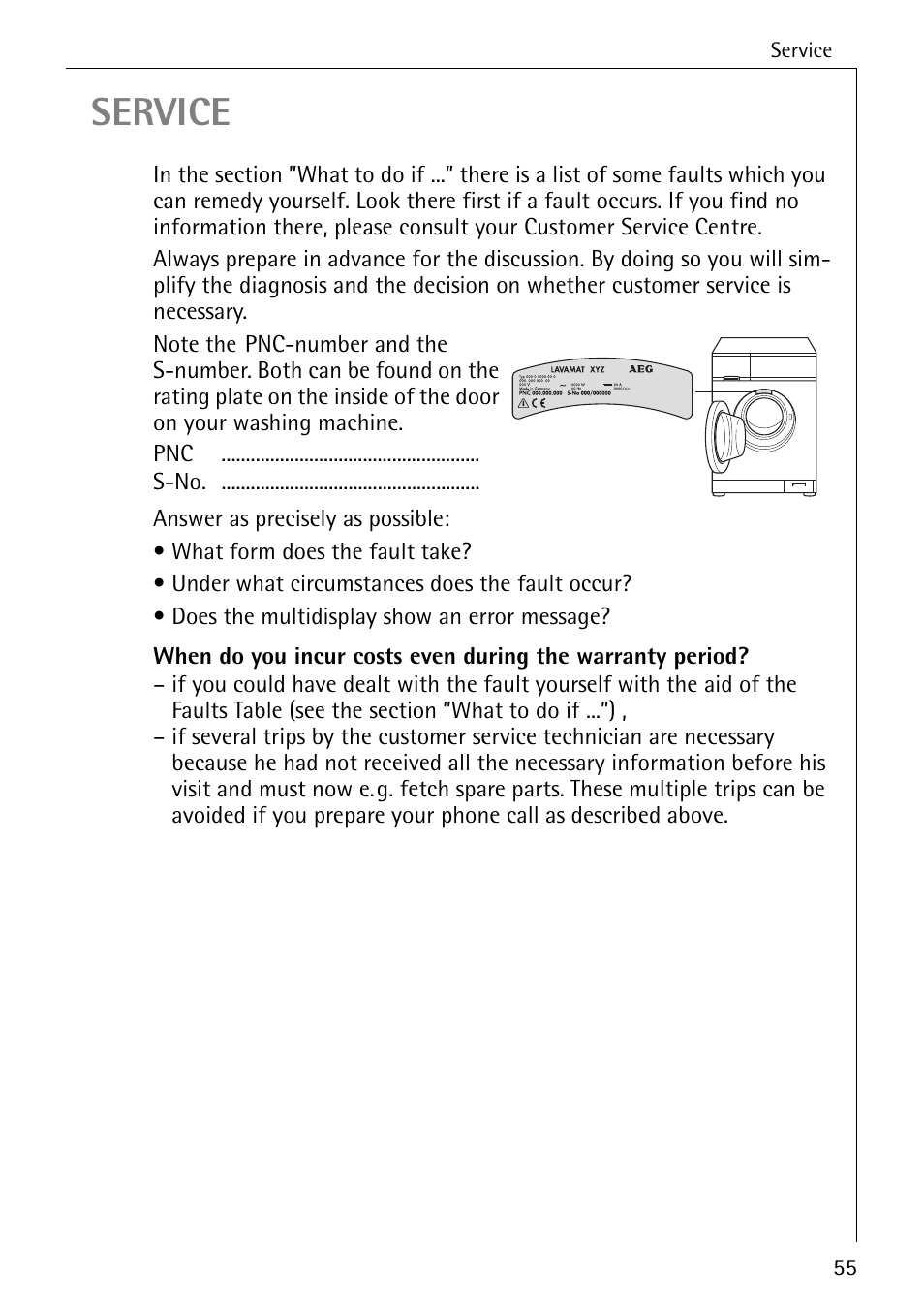 Service | AEG LAVAMAT 76730 User Manual | Page 55 / 56