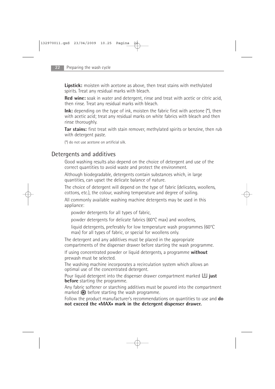 Detergents and additives | AEG LAVAMAT 54840 User Manual | Page 22 / 44