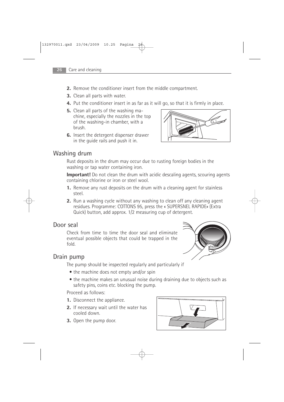 Washing drum, Door seal, Drain pump | AEG LAVAMAT 54840 User Manual | Page 26 / 44