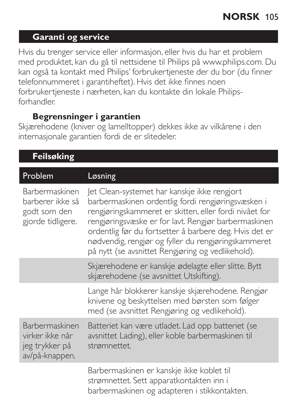 Philips Afeitadora eléctrica User Manual | Page 105 / 148