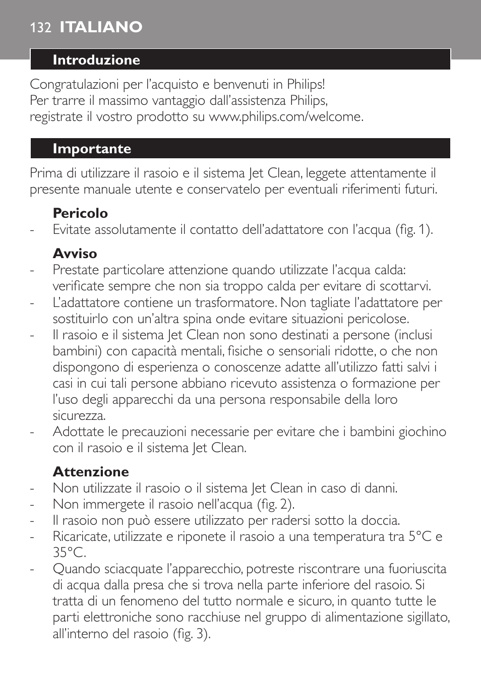 Italiano, Italiano 132 | Philips Afeitadora eléctrica User Manual | Page 132 / 148