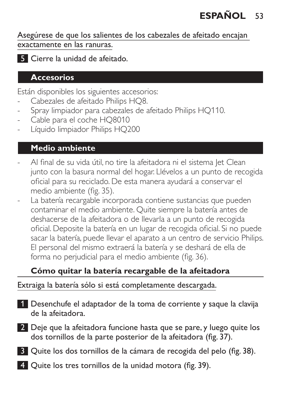Philips Afeitadora eléctrica User Manual | Page 53 / 148