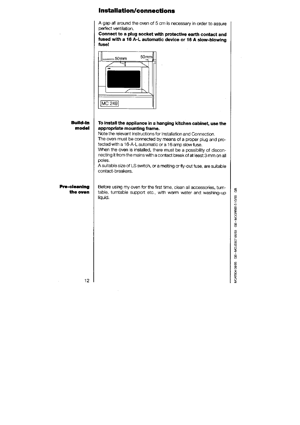 Instaliation/connections | AEG MICROMAT 625 User Manual | Page 12 / 40