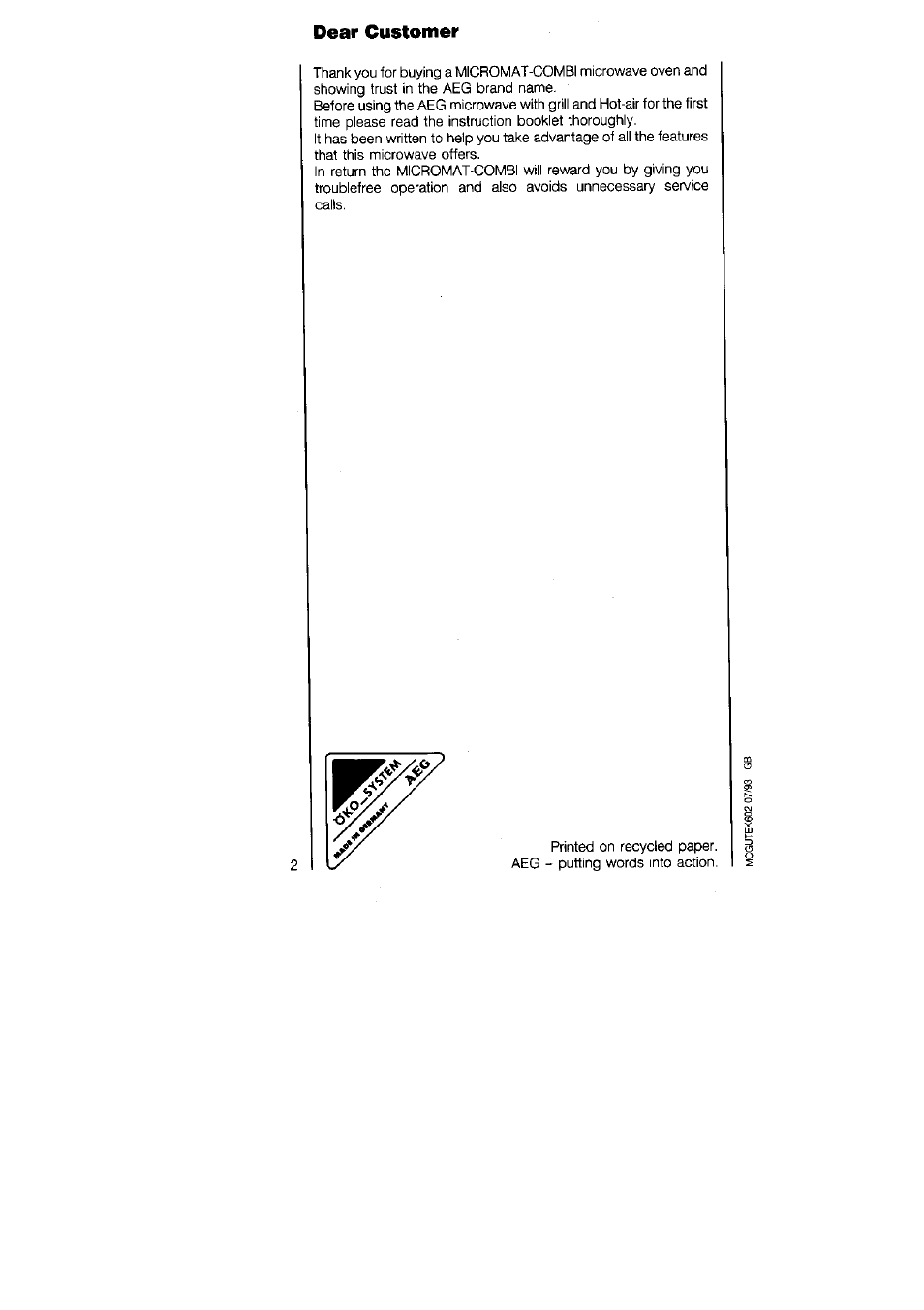 Dear customer | AEG MICROMAT 625 User Manual | Page 2 / 40