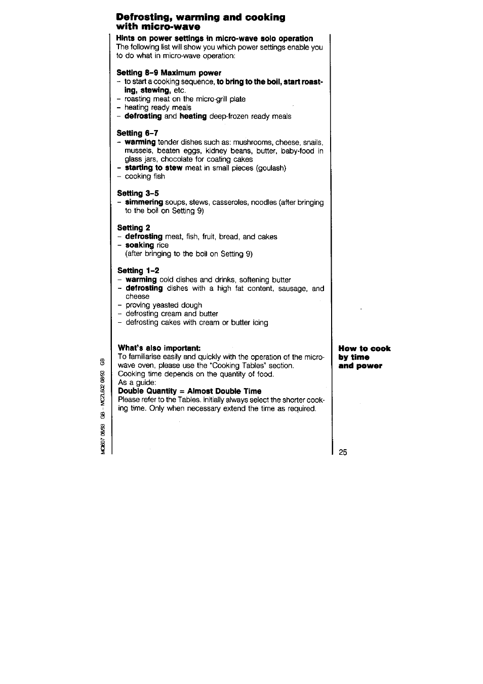 Defrosting, warming and cooking with micro-wave, Setting 8-9 maximum power, Setting 3-5 | Setting 2, Setting 1-2, What’s also important | AEG MICROMAT 625 User Manual | Page 25 / 40