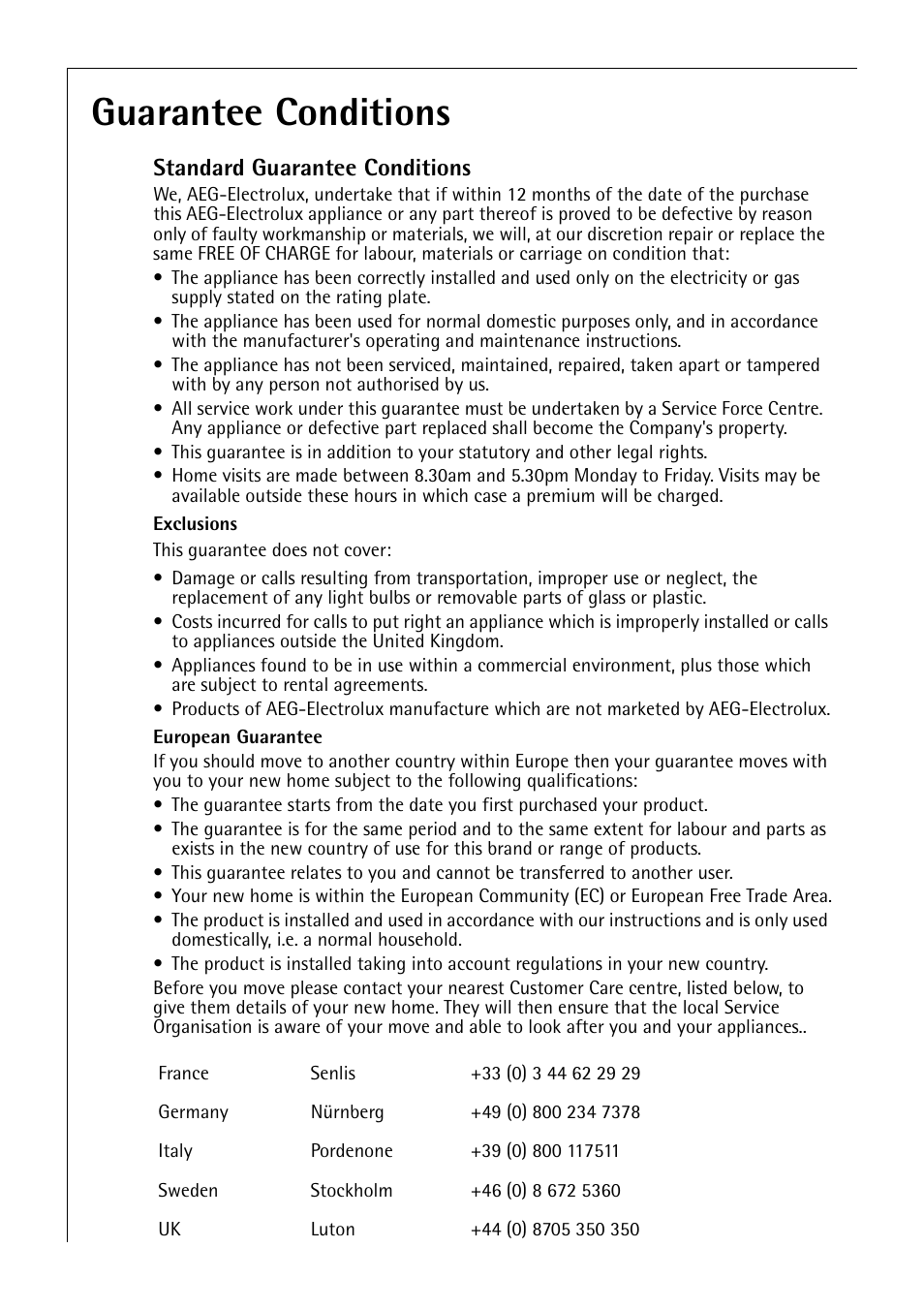 Guarantee conditions | AEG 72358-KA3 User Manual | Page 30 / 32