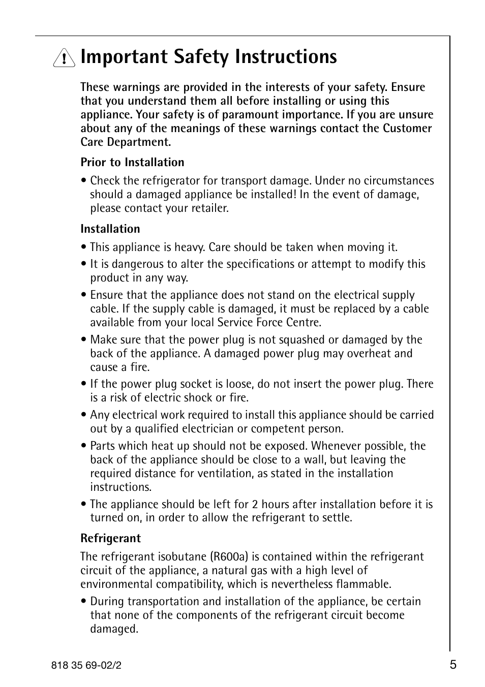 Important safety instructions | AEG 72358-KA3 User Manual | Page 5 / 32