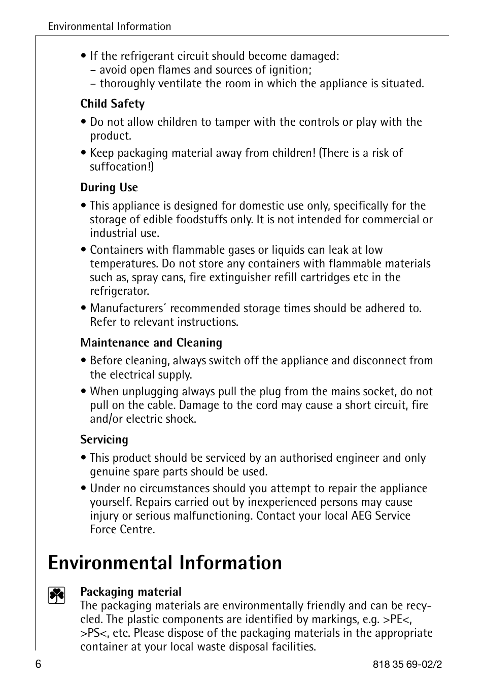 Environmental information 2 | AEG 72358-KA3 User Manual | Page 6 / 32