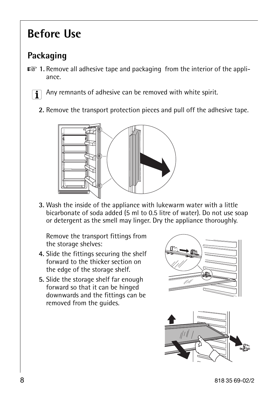 Before use, Packaging | AEG 72358-KA3 User Manual | Page 8 / 32