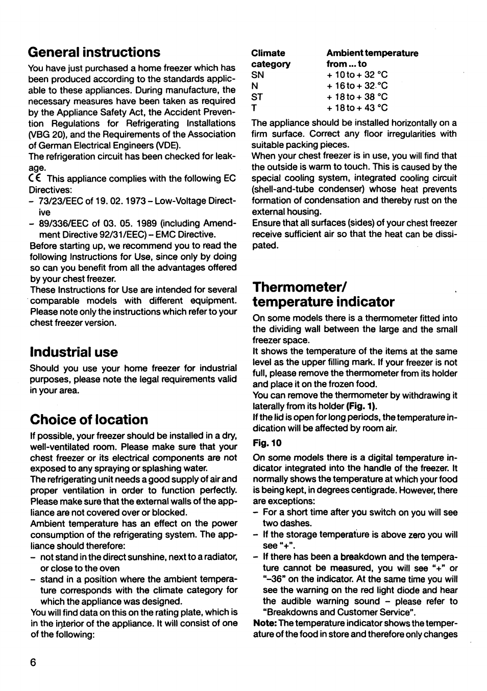 General instructions, Industrial use, Choice of location | Thermometer/ temperature indicator | AEG OKO_ARCTIS 2682 GT User Manual | Page 6 / 12