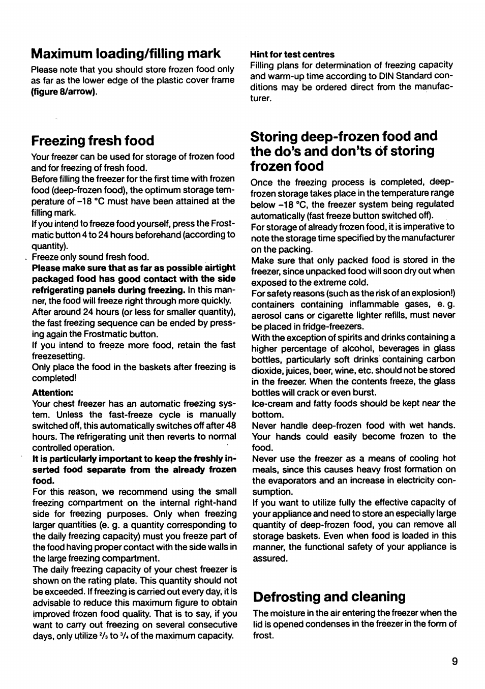 Maximum loading/filling mark, Freezing fresh food, Defrosting and cleaning | AEG OKO_ARCTIS 2682 GT User Manual | Page 9 / 12