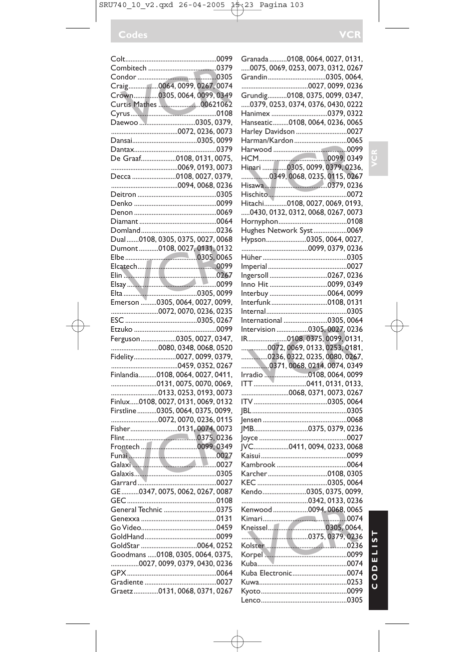 Philips Mando a distancia universal User Manual | Page 103 / 116