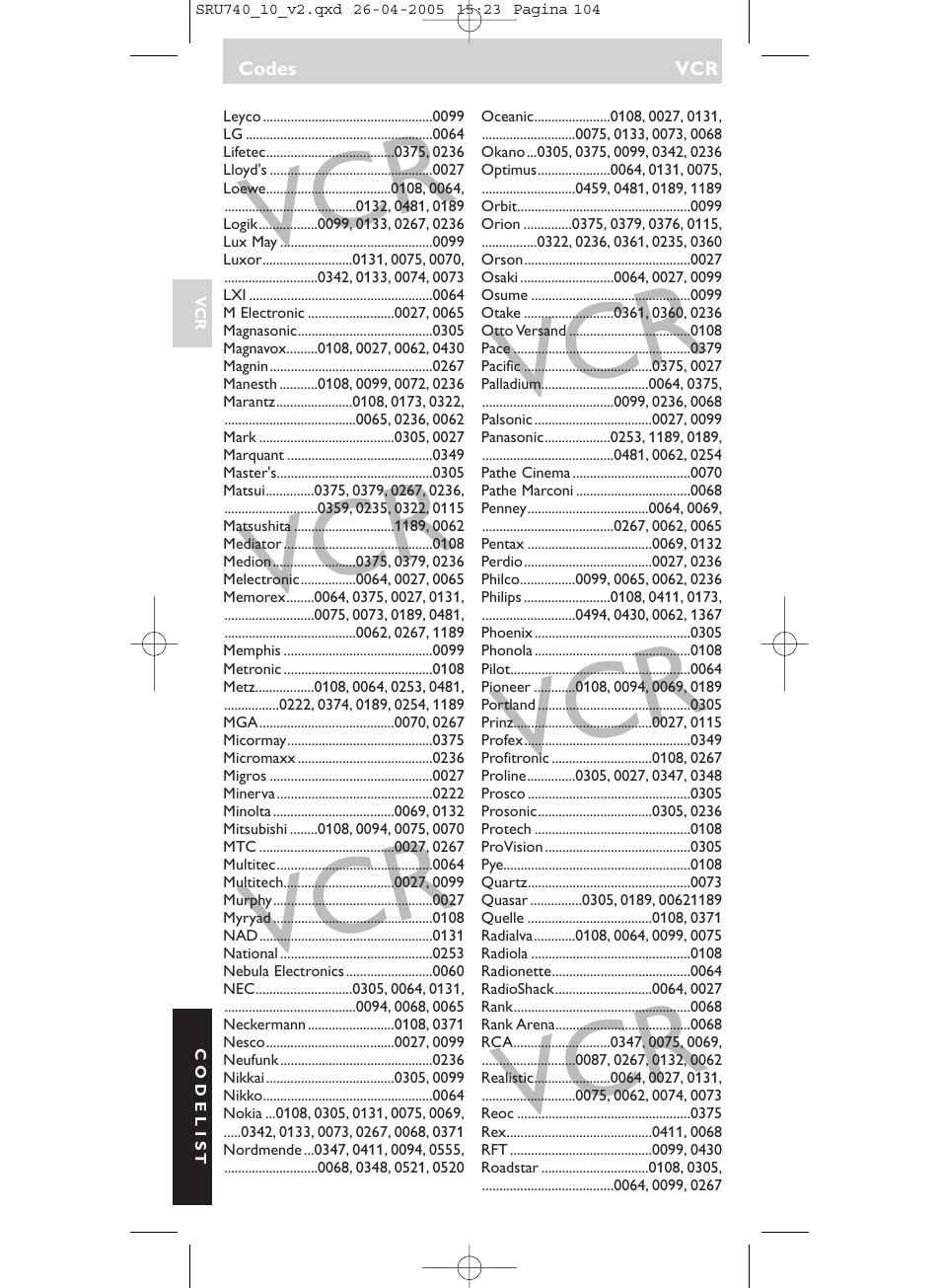 Philips Mando a distancia universal User Manual | Page 104 / 116