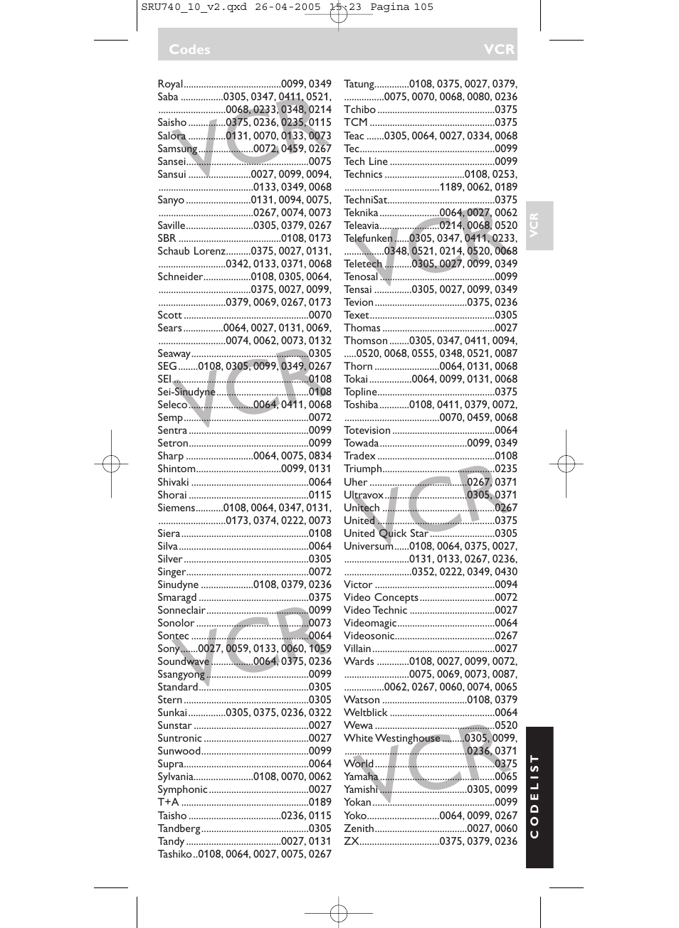 Philips Mando a distancia universal User Manual | Page 105 / 116