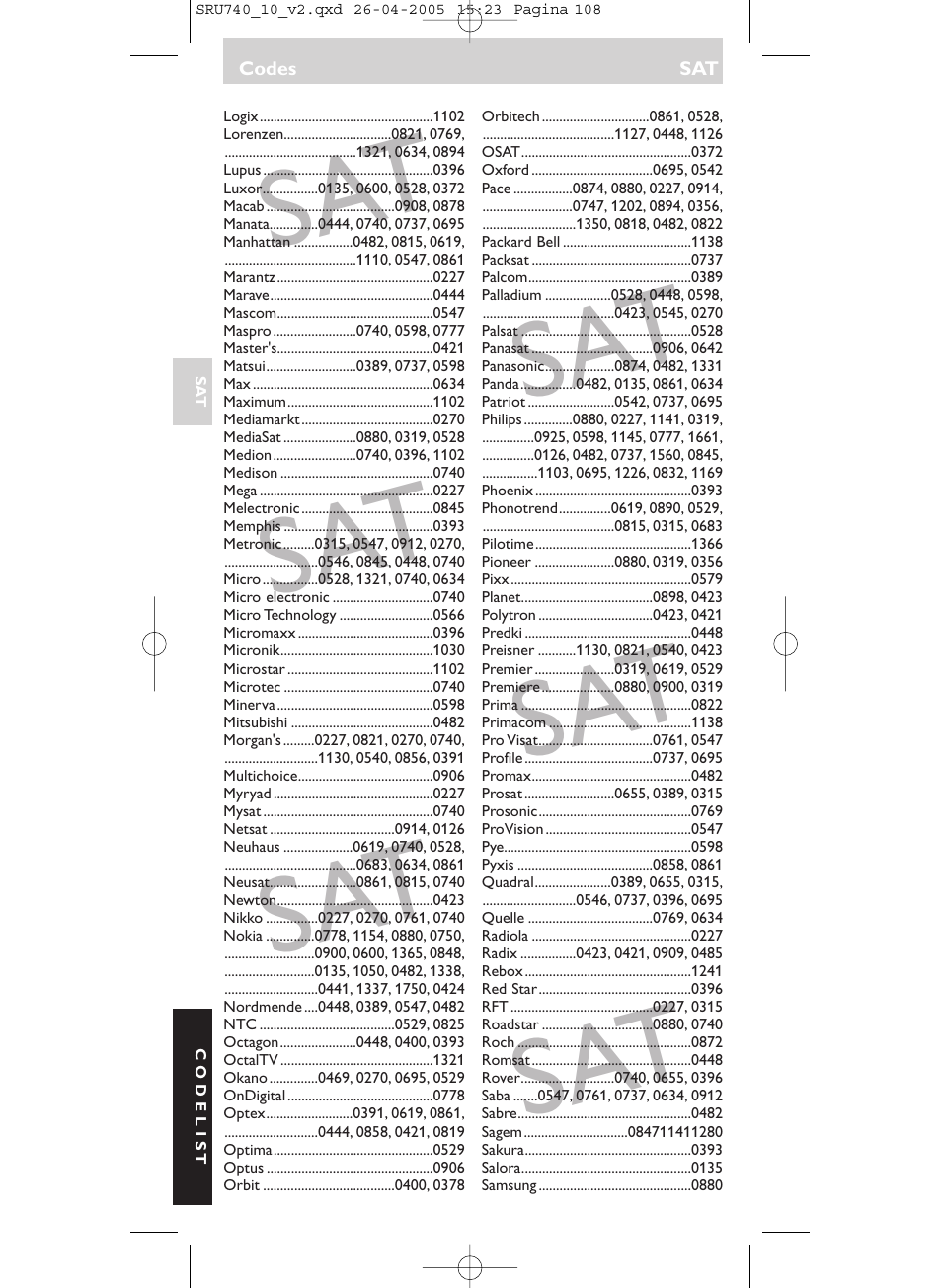 Philips Mando a distancia universal User Manual | Page 108 / 116